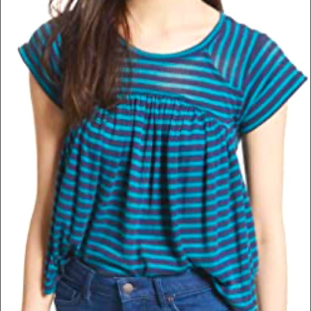Blue Free people JoJo Striped Tee